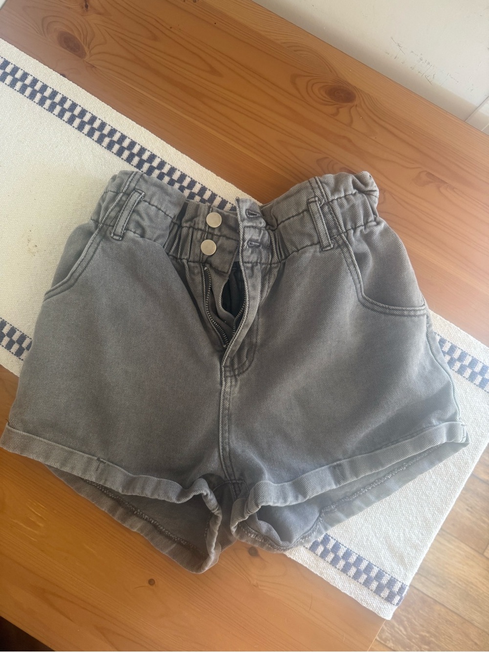 vestique Gray Paperbag-Waist Denim Shorts